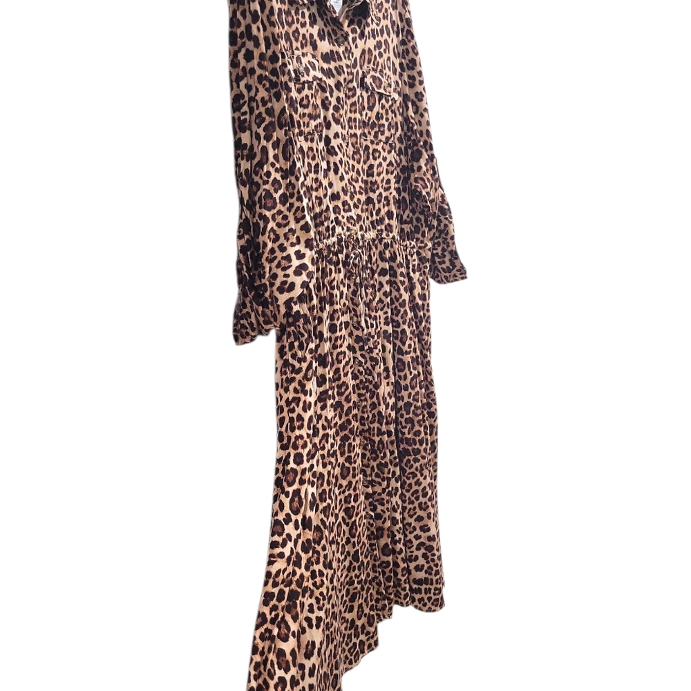 Torrid Women's Leopard Print Chalis Midi Dress NWT Size 4X Drawstring Buttons - Picture 8 of 16